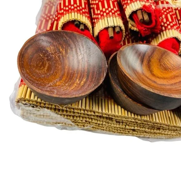 36 Piece Japanese Placemat u Inlayed Wood Chopsticks Napkins Costers Finger Bowl - Picture 4 of 5